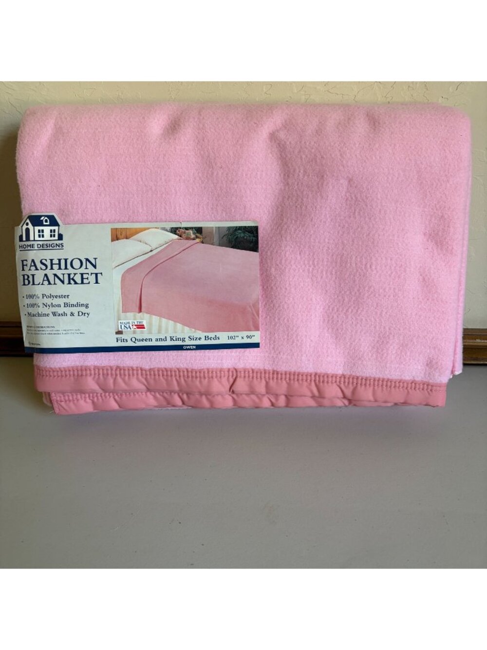 Vintage Deadstock Pink Satin Trim King Queen Blanket Fashion Home Designs 102" x